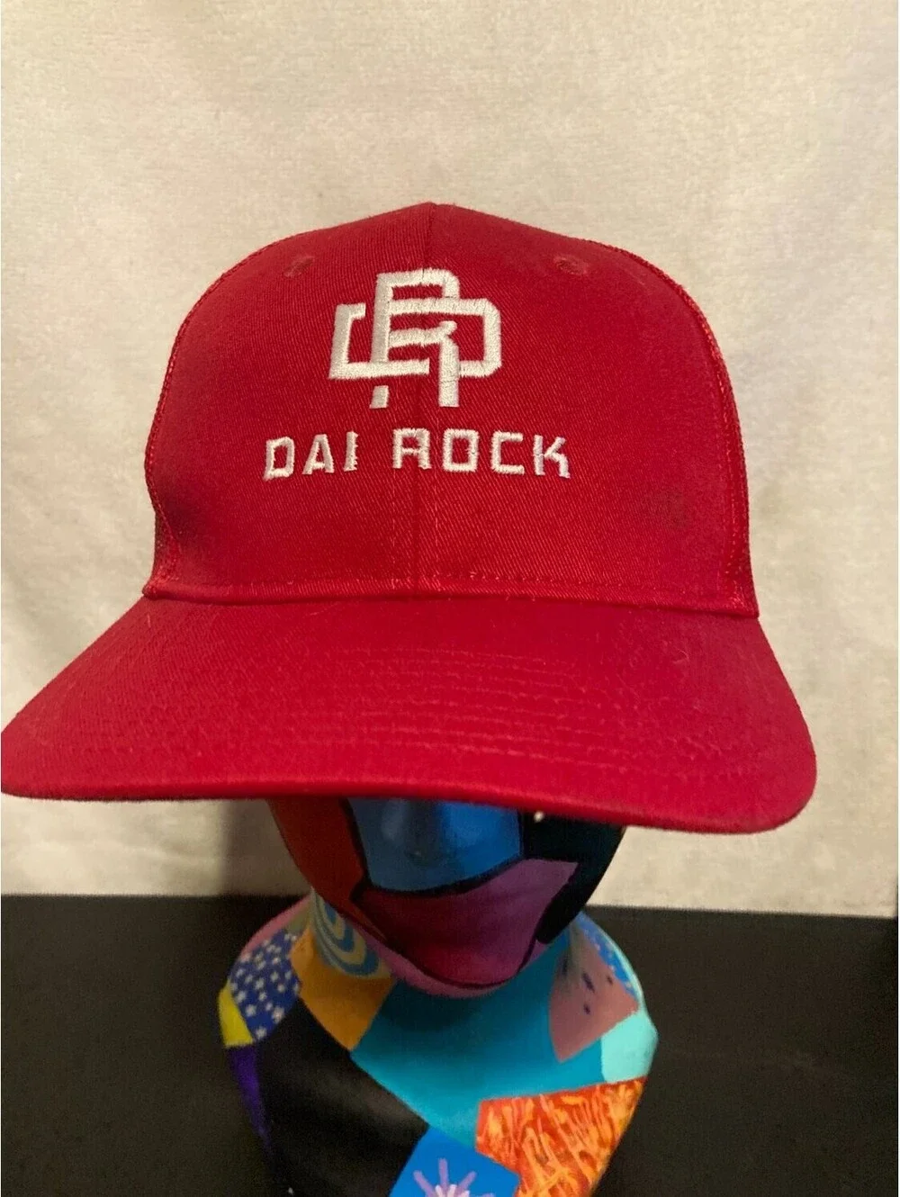 Port Authority Dai Rock Embroidered Red Mesh Trucker Cap Cotton Twill
